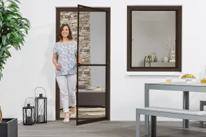Moskitiera drzwiowa ALU 100x215 brąz siatka szara