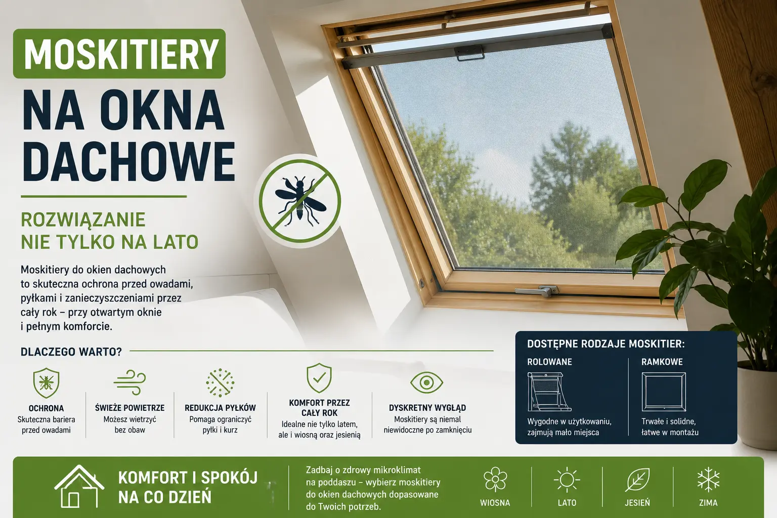 Moskitiery na okna dachowe – rozwiązanie nie tylko na lato
